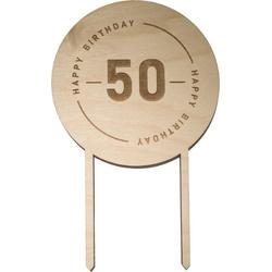 Houten Taarttopper 50 jaar - Taart decoratie verjaardag - Happy Birthday
