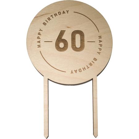 Houten Taarttopper 60 jaar - Taart decoratie verjaardag - Happy Birthday