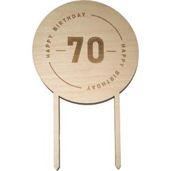 Houten Taarttopper 70 jaar - Taart decoratie verjaardag - Happy Birthday