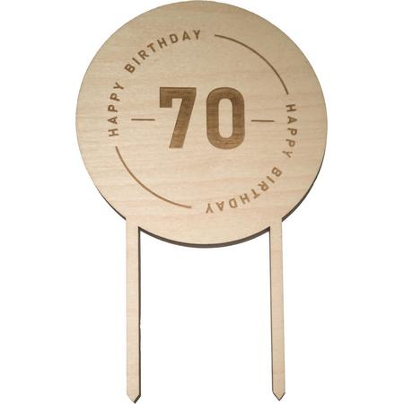 Houten Taarttopper 70 jaar - Taart decoratie verjaardag - Happy Birthday