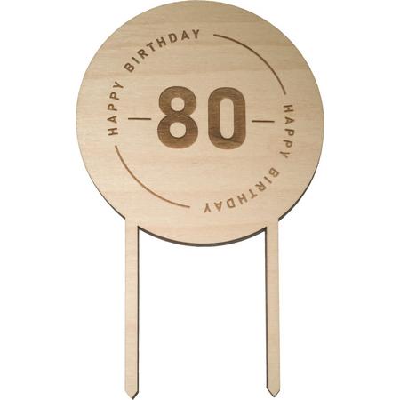 Houten Taarttopper 80 jaar - Taart decoratie verjaardag - Happy Birthday