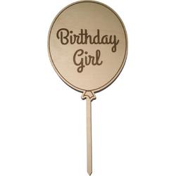 Houten Taarttopper Birthday Girl - Taart decoratie verjaardag - Meisje