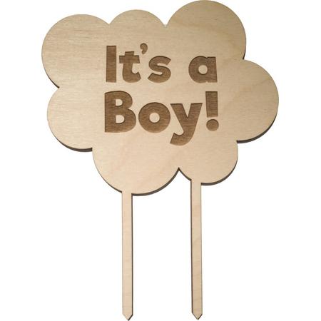 Houten Taarttopper Its A Boy - Taart decoratie geboorte - Gender reveal