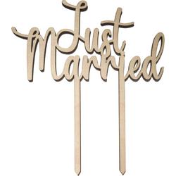 Houten Taarttopper Just Married - Taart decoratie trouwen - Huwelijk