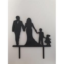 Taarttopper huwelijk - silhouette bruiloft taartopper - bruidstaart - taarttopper- huwelijk - bruiloft - bruid en bruidegom met kinderen