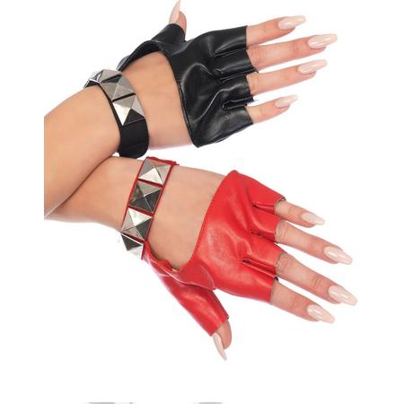 Harley Quinn  Harlekijn handschoenen met studs - 1 rood, 1 zwart