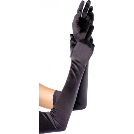 Leg Avenue Extra lange satijnachtige zwarte handschoenen - Model 16B
