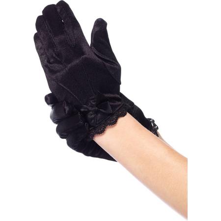 Leg Avenue Satijnen Handschoenen met Strik, Model 4908, Maat L (Zwart)