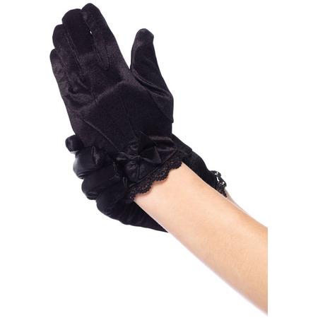Leg Avenue Satijnen Handschoenen met Strik, Model 4908, Maat S (Zwart)