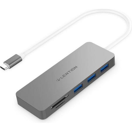 Lention - Premium USB-C Hub - 3X USB 3.0 - SD/TF Kaartlezer - Macbook/MacAir/Chromebook CB-TP-C15-GRY