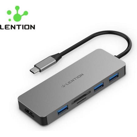 Lention - USB-C Premium 6 in 1 Docking station - 4K HDMI - 3X USB 3.0 - SD/Micro SD Kaartsleuven - MacBook Pro/Mac Air/Surface Book 2/Go/Chromebook CB-TP-C18-GRY