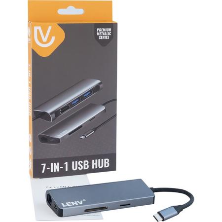 Type-C USB3.0 HDMI 4k SD card Ethernet Netwerk Lan - 7 in 1 USB Hub voor Mac OS/Windows/Linux/Android