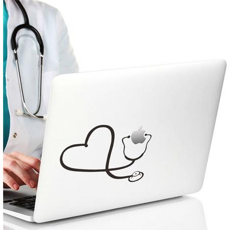 Laptop sticker met hart en stethoscoop zwart
