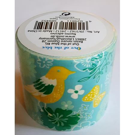 LeuksteWinkeltje masking tape Blauw met Vogels N - decoratie washi papier tape - 48 mm x 4 m