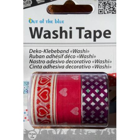 LeuksteWinkeltje masking tape Hart / Hart / Ruit - decoratie washi papier tape - 3 rollen 15 mm x 3 m