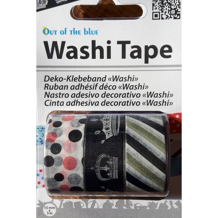LeuksteWinkeltje masking tape Kroon / Streep / Stip - decoratie washi papier tape - 3 rollen 15 mm x 3m