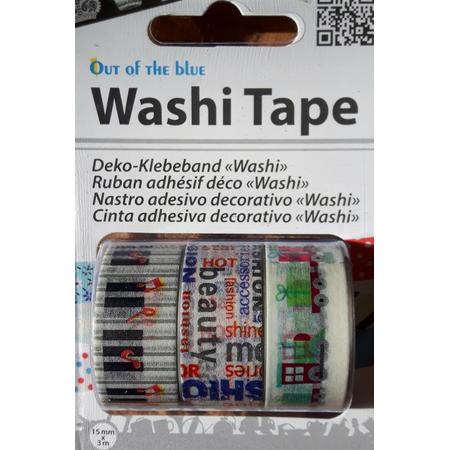 LeuksteWinkeltje masking tape Muziek Trein Tekst - decoratie washi papier tape - 3 rollen 15 mm x 3 m