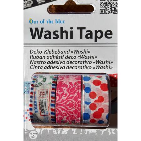 LeuksteWinkeltje masking tape Post Bloemen Stippen - decoratie washi papier tape - 3 rollen 15 mm x 3 m
