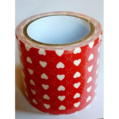 LeuksteWinkeltje masking tape Rood met Hartjes A - decoratie washi papier tape - 48 mm x 4 m