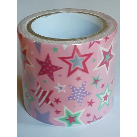 LeuksteWinkeltje masking tape Roze met Sterren U - decoratie washi papier tape - 48 mm x 4 m