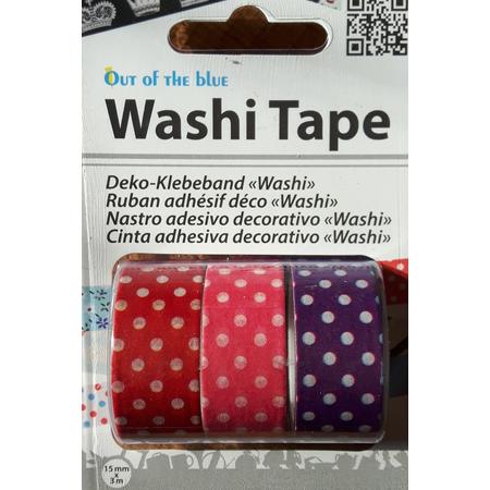 LeuksteWinkeltje masking tape Stippen - decoratie washi papier tape - 3 rollen 15 mm x 3 m
