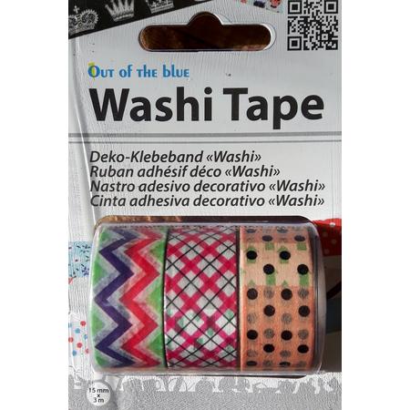 LeuksteWinkeltje masking tape Zigzag / Ruit / Stip - decoratie washi papier tape - 3 rollen 15 mm x 3 m