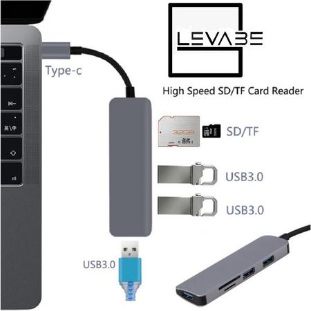 Levabe USB-C Hub - Met 3 USB 3.0 aansluitingen - SD en MicroSD Kaartlezer (5 poorts USB C Hub)