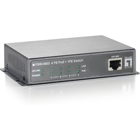 LevelOne FSW-0503W90 Fast Ethernet (10/100) Power over Ethernet (PoE) Grijs
