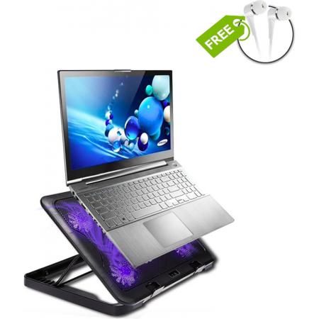 Level™ Ergonomische Laptoptafel Coooler & 2 Actieve USB Ventilator Koeling - 90 Graden Verstelbaar - Universele Notebook & Tablet Stand - Apple Macbook - Voor Op Bed/Schoot/Bank/Bureau - Zwart