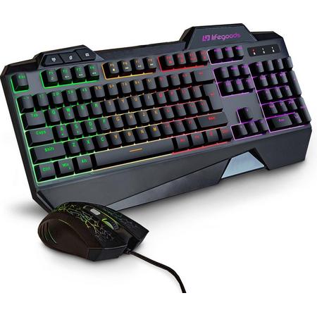 LifeGoods Gaming Keyboard en Muis - Met USB Draad - 7 LED Kleuren/Regenboog - 800-3200 DPI - QWERTY