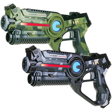 2x Light Battle Active lasergame lasergun - Camo groen en camo grijs - Lasergame set met twee laserpistolen