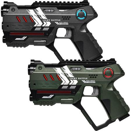 2x Light Battle Connect Anti-Cheat lasergame gun metallic groen, grijs - lasergame set voor kinderen