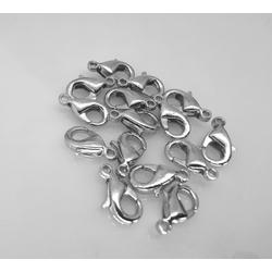 15 x Karabijnsluiting, antiek zilverkleur, L 10 x 5 mm, voor sieraden maken.