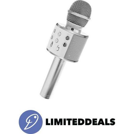 Karaoke microfoon met speaker en LED verlichting - Draadloze Bluetooth microfoon - Kinder karaoke microfoon - Zilver - LimitedDeals!
