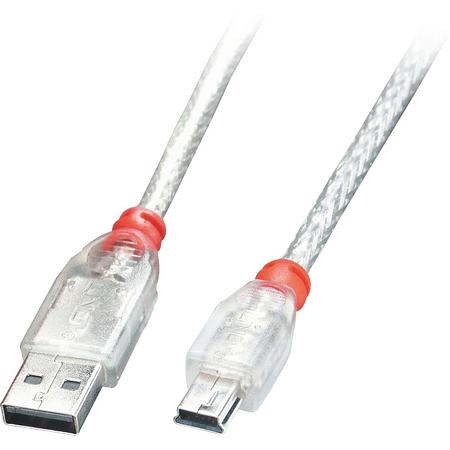 Lindy USB A/Mini-USB B 1m 1m USB A Mini-USB B Oranje, Transparant USB-kabel