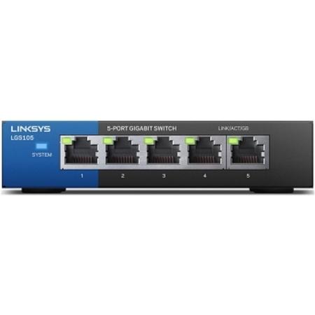 Linksys LGS105 Unmanaged Gigabit Ethernet (10/100/1000) Zwart, Blauw