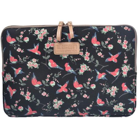 Lisen Laptop Sleeve tot 14 inch - Vogels en Bloemen - Zwart/Roze