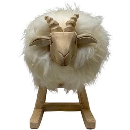 Houten hobbelschaap van schapenvacht wit - Little Lofts