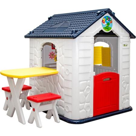 Kinderspeelhuisje van 1 - Tuinkinderhuisje met tafel - Plastic speelhuisje voor kinderen