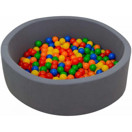 LittleTom OEKO-TEX – Knuffelig Ballenbak met 350 Babyballen – Set vanaf 0 Jaar – 90 x 30 cm – Ballenbad in Antraciet Grijs – Ø 5,5 cm Ballen – Multicolor Mix
