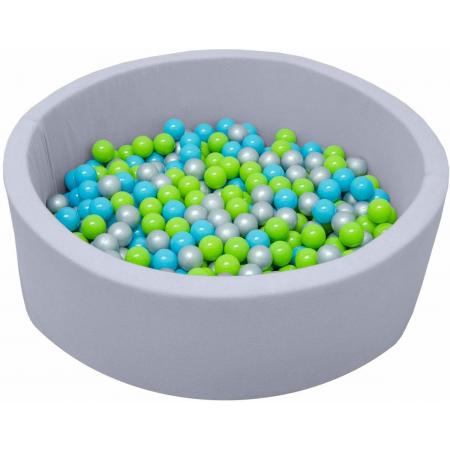 LittleTom OEKO-TEX – Knuffelig Ballenbak met 350 Babyballen – Set vanaf 0 Jaar – 90 x 30 cm – Ballenbad in Lichtgrijs – Ø 5,5 cm Ballen in Groen, Blauw & Grijs