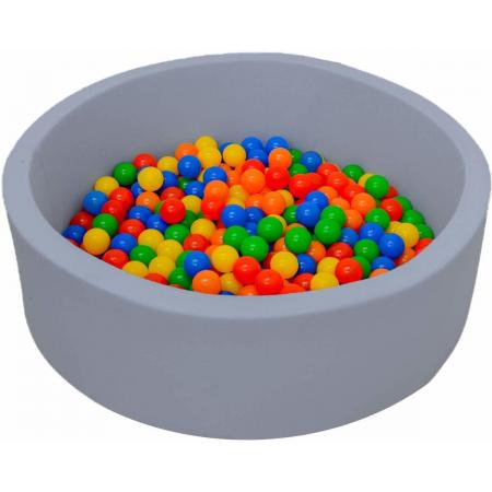 LittleTom OEKO-TEX – Knuffelig Ballenbak met 350 Babyballen – Set vanaf 0 Jaar – 90 x 30 cm – Ballenbad in Lichtgrijs – Ø 5,5 cm Ballen – Multicolor Mix