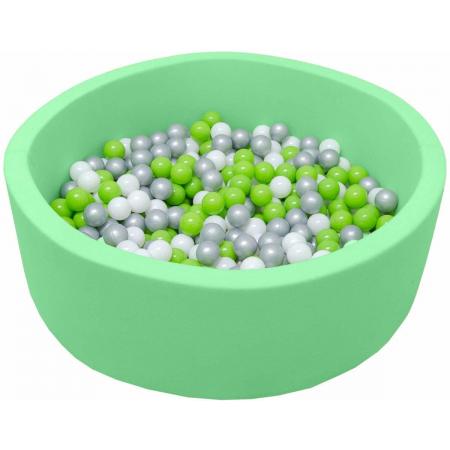 LittleTom OEKO-TEX – Knuffelig Ballenbak met 350 Babyballen – Set vanaf 0 Jaar – 90 x 30 cm – Ballenbad in Lichtgroen – Ø 5,5 cm Ballen in Groen, Wit & Grijs