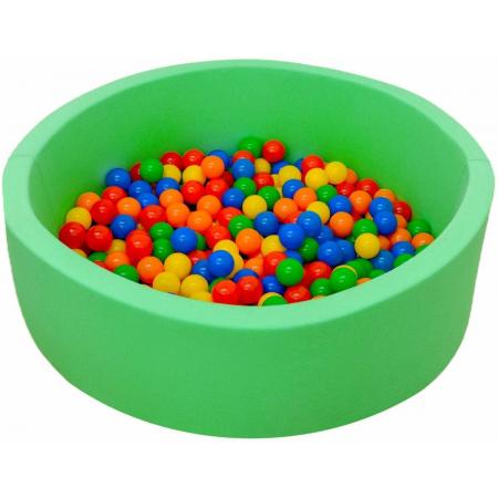 LittleTom OEKO-TEX – Knuffelig Ballenbak met 350 Babyballen – Set vanaf 0 Jaar – 90 x 30 cm – Ballenbad in Lichtgroen – Ø 5,5 cm Ballen – Multicolor Mix