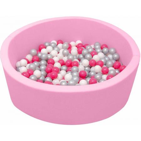 LittleTom OEKO-TEX – Knuffelig Ballenbak met 350 Babyballen – Set vanaf 0 Jaar – 90 x 30 cm – Ballenbad in Roze – Ø 5,5 cm Ballen in Pink, Wit & Grijs
