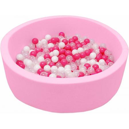 LittleTom OEKO-TEX – Knuffelig Ballenbak met 350 Babyballen – Set vanaf 0 Jaar – 90 x 30 cm – Ballenbad in Roze – Ø 5,5 cm Ballen in Pink, Wit & Transparant