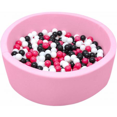 LittleTom OEKO-TEX – Knuffelig Ballenbak met 350 Babyballen – Set vanaf 0 Jaar – 90 x 30 cm – Ballenbad in Roze – Ø 5,5 cm Ballen in Pink, Wit & Zwart
