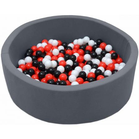 LittleTom OEKO-TEX – Knuffelig Ballenbak met 350 Babyballen – Vanaf 0 Jaar – 90 x 30 cm – Ballenbad in Antraciet – Ø 5,5 cm Ballen in Rood, Wit & Zwart