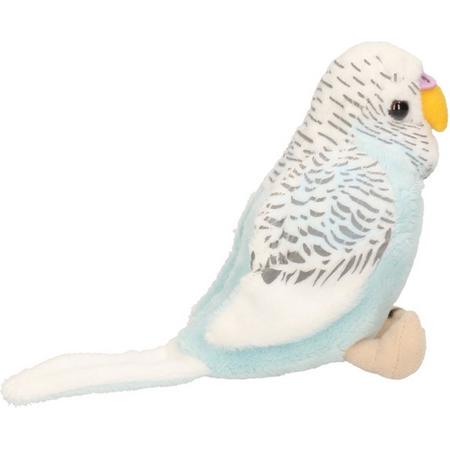 Pluche blauwe grasparkiet knuffel 14 cm - Parkiet vogel huisdieren knuffels - Speelgoed