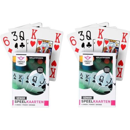 2x Senioren speelkaarten plastic poker/bridge/kaartspel met grote cijfers/letters - Ideaal voor oudere mensen/slechtzienden - Kaartspellen - Speelkaarten - Pesten/pokeren